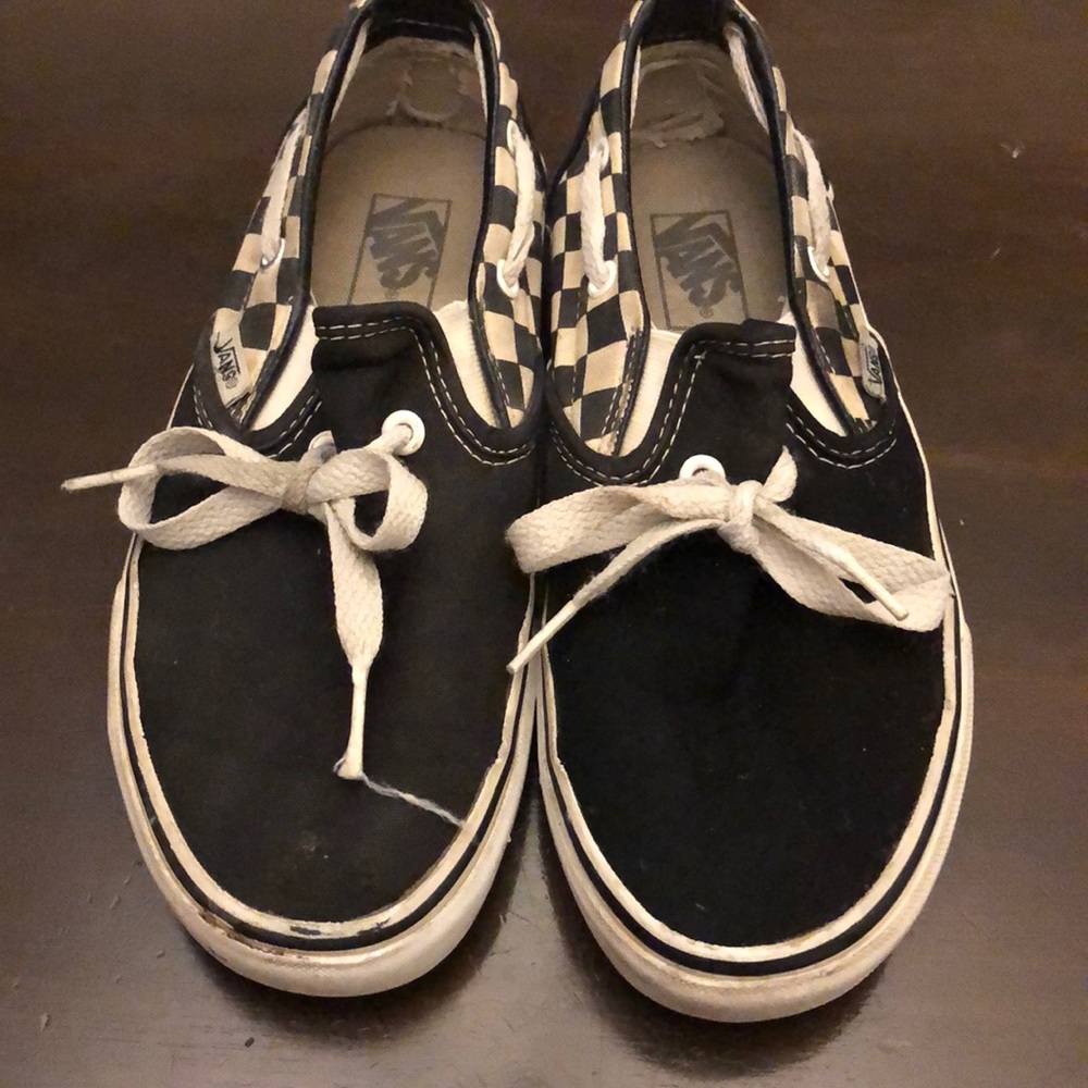 Vans Black White Checkered Slip Ons with Laces